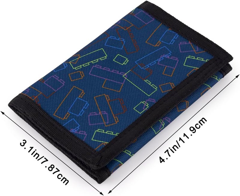 Nitort Wallet,Birthday Gifts,RFID Trifold Canvas Outdoor Sports Wallets for Kid,Lovely and Novelty Wallet with Zipper for Kids- Front Pocket Wallet with Magic Sticker(LG-Building Blocks03) - Image 3